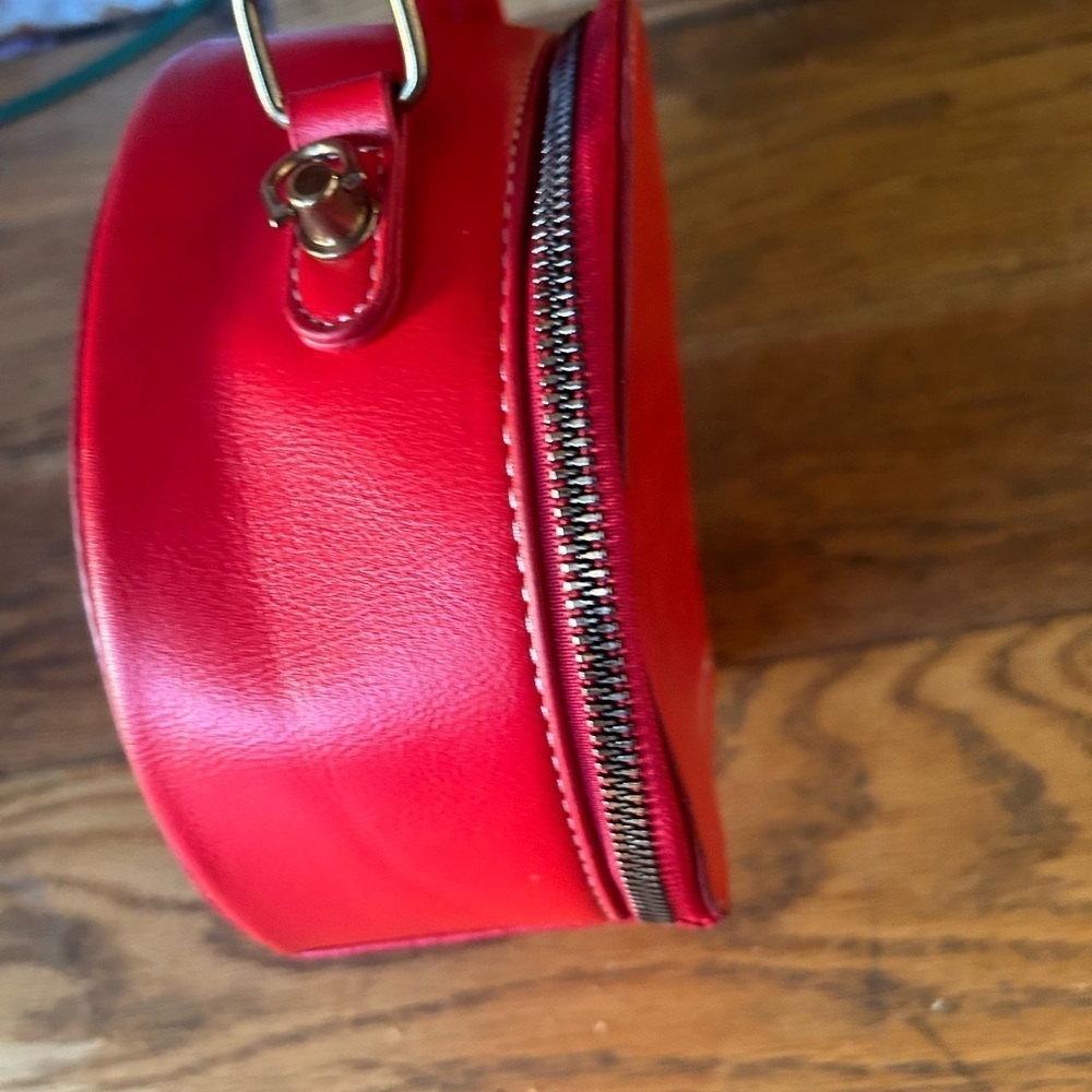 Satchel Round Red Purse. Crossbody Shoulder Adjustable Strap - Picture 8 of 11